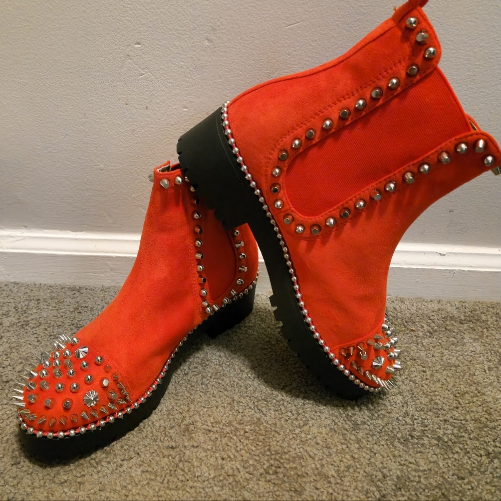 EGO Orange Studded Ankle Boots - Picture 4 of 6